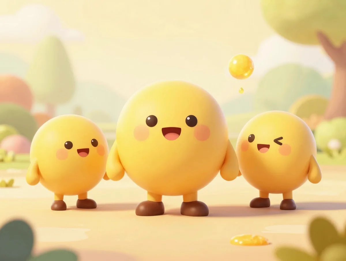 A cheerful cartoon learning-app world with friendly characters, bright honey-gold