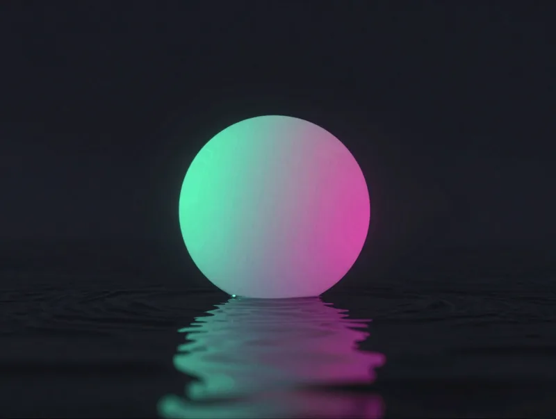 A neon-lit album cover of a single glowing orb over dark water, cinematic and atmospheric