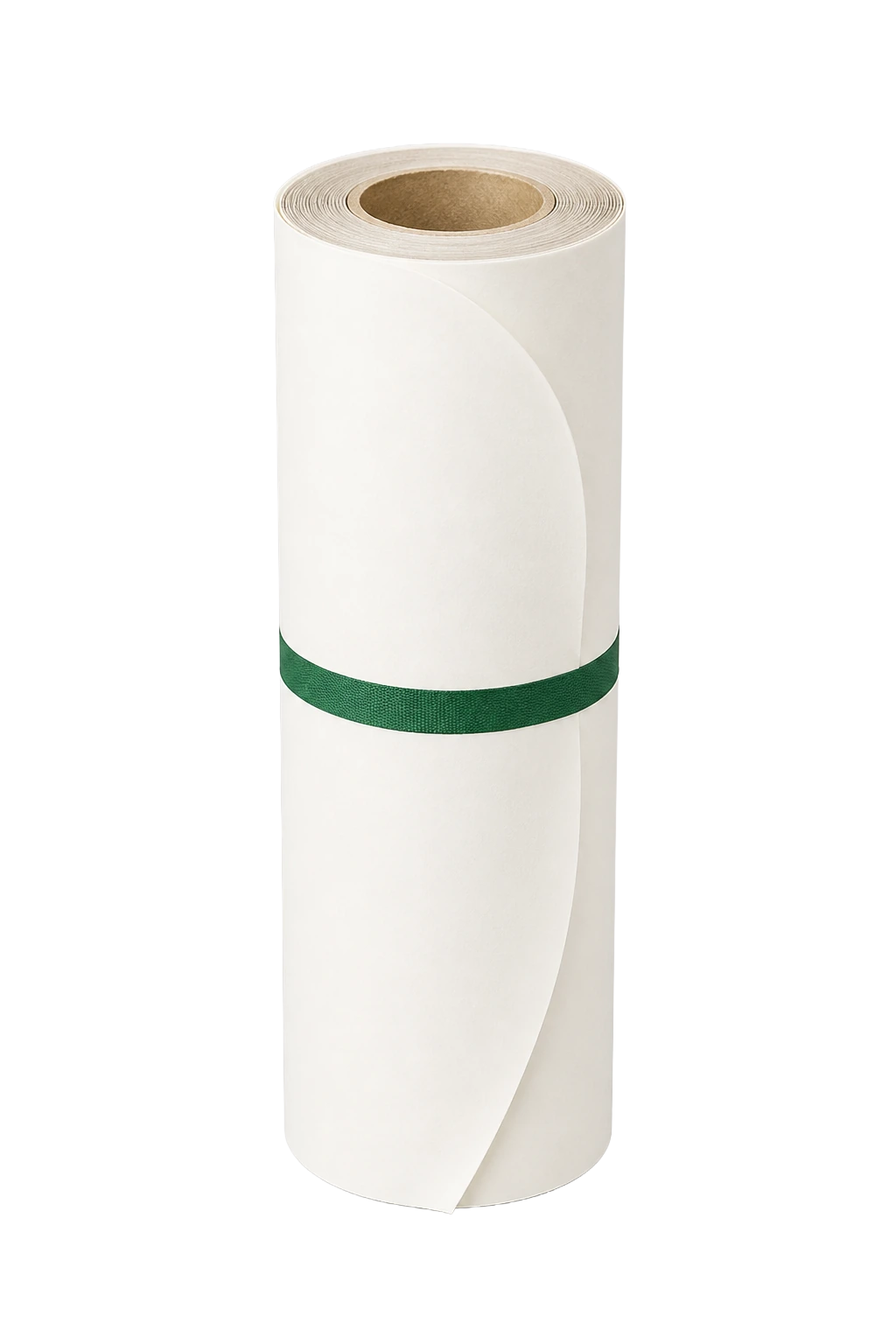 A standing reel of uncoated paper, cut out against the pattern field.