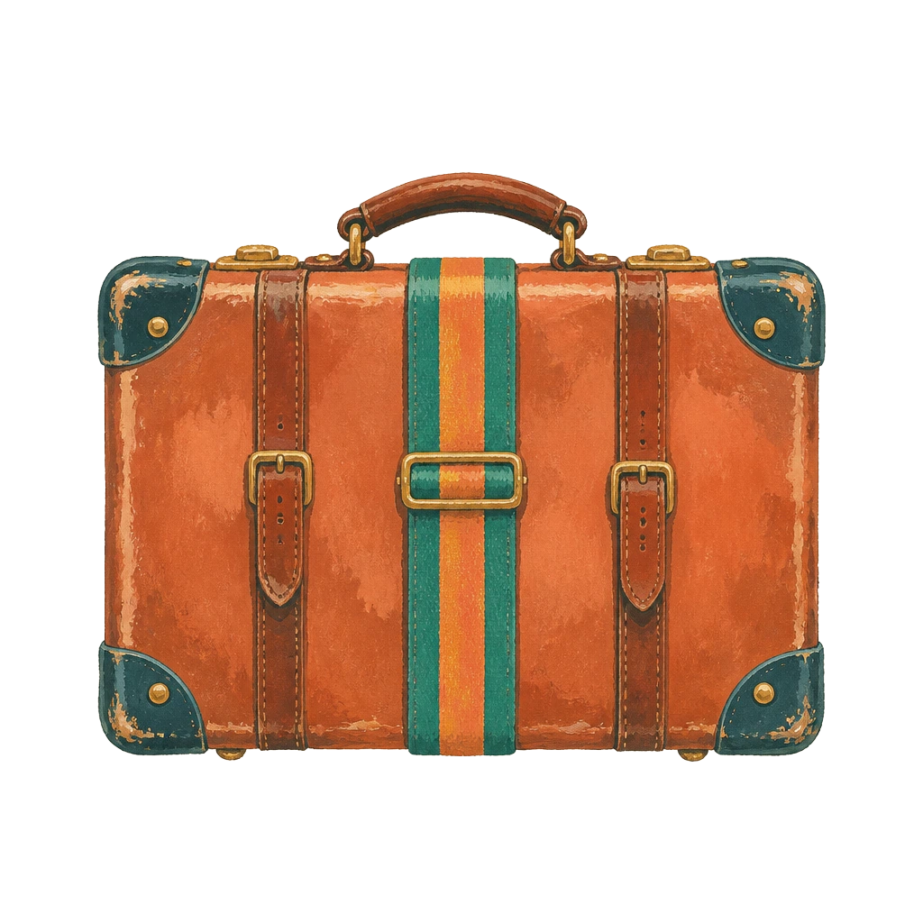 Vintage leather suitcase with travel labels