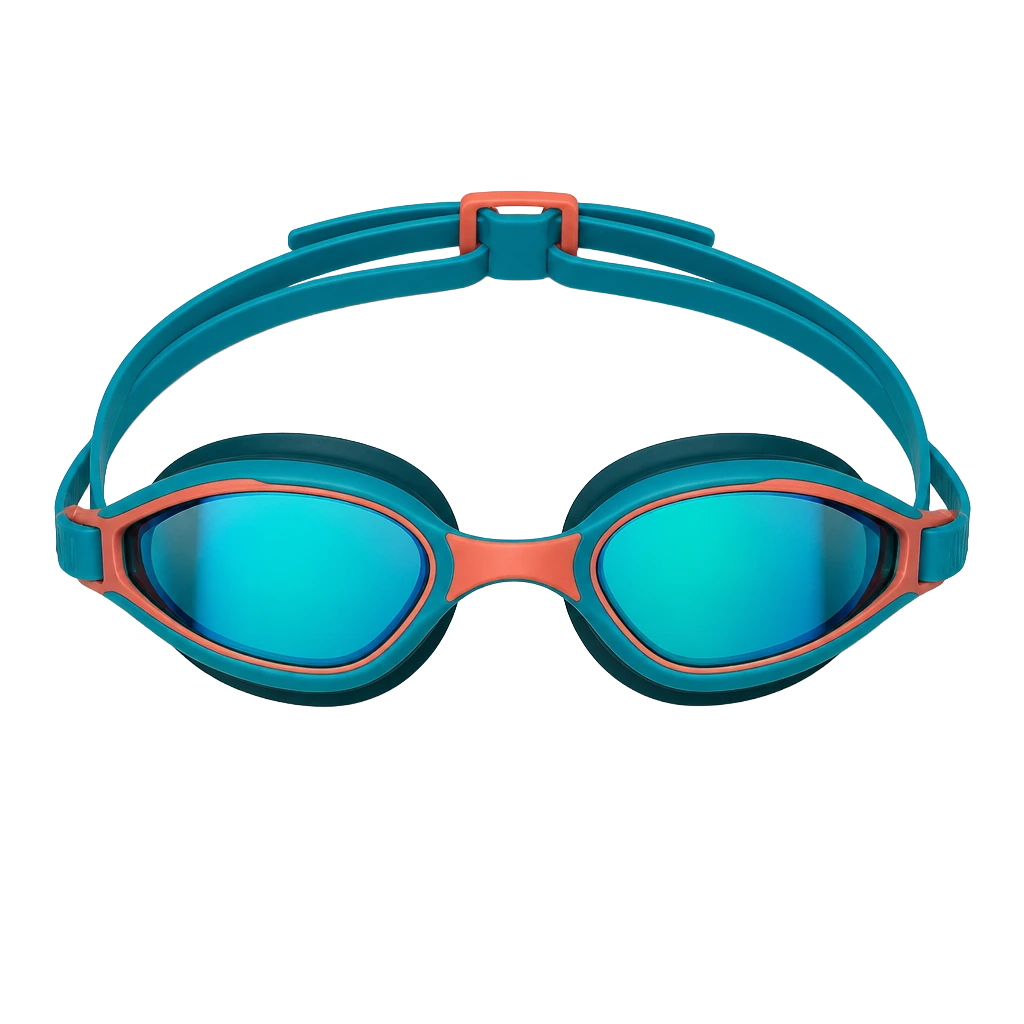 Mirrored swimming goggles with pale straps