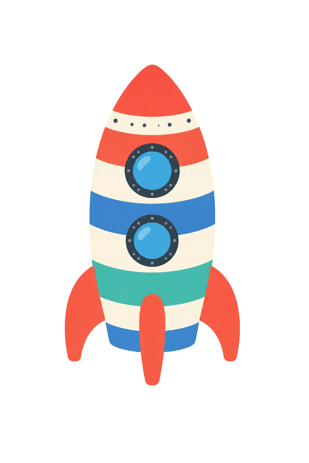 Red and white striped toy rocket standing on its fins