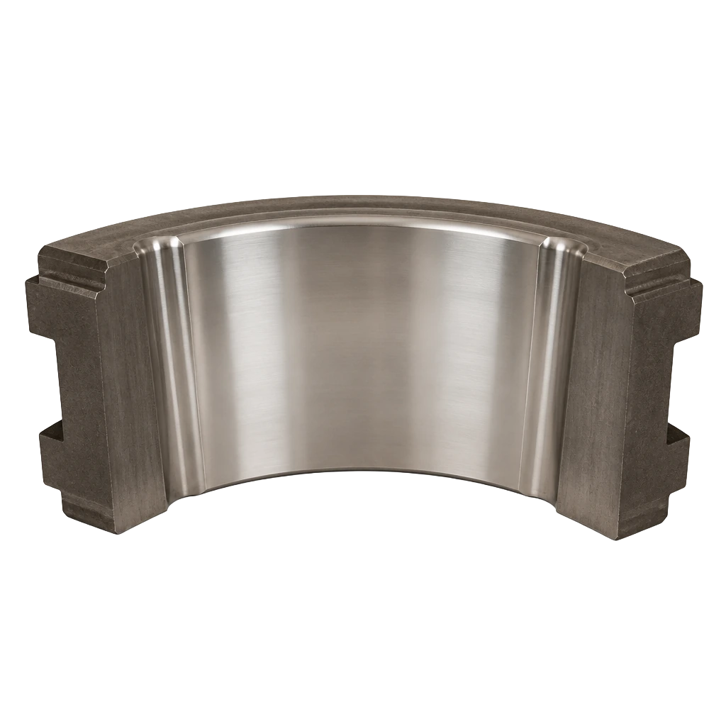 A heavy steel mill roll segment with polished faces
