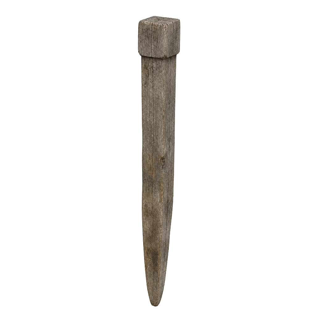 A single weathered wooden bund stake with a squared head