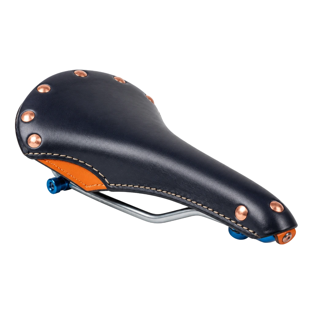 Honey-brown leather touring saddle with copper rivets