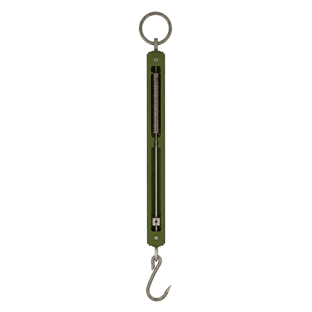 A slim spring balance with a hook at one end