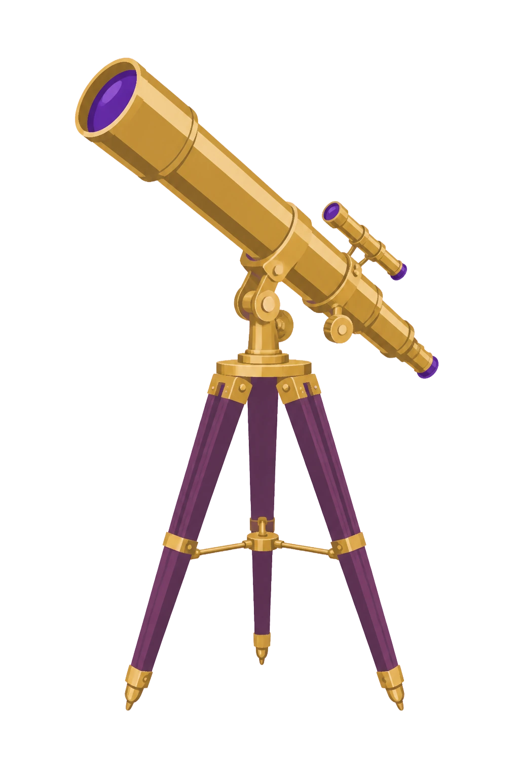 Long brass refracting telescope on an equatorial mount
